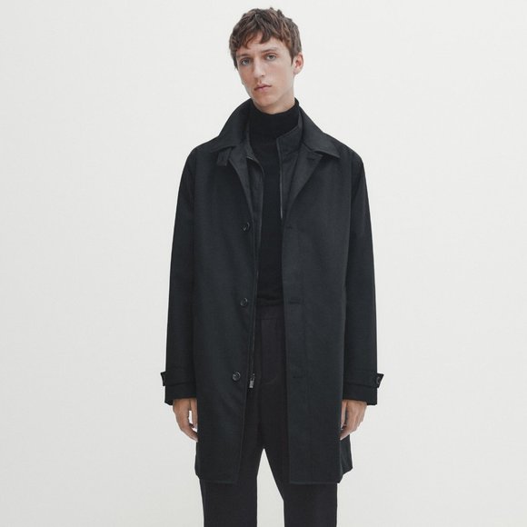 NWT Massimo Dutti Men's Trench Coat, Wool Blend, Waterproof - Picture 7 of 10